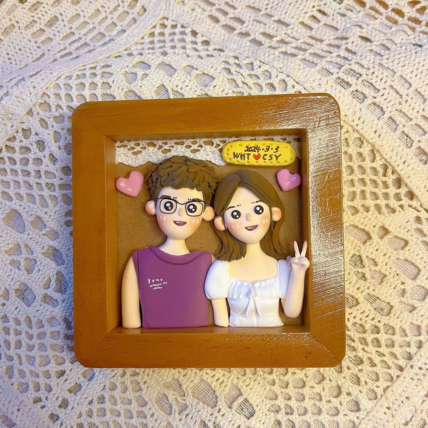Custom Clay Cartoon Figurine Photo Frames Wedding Anniversary