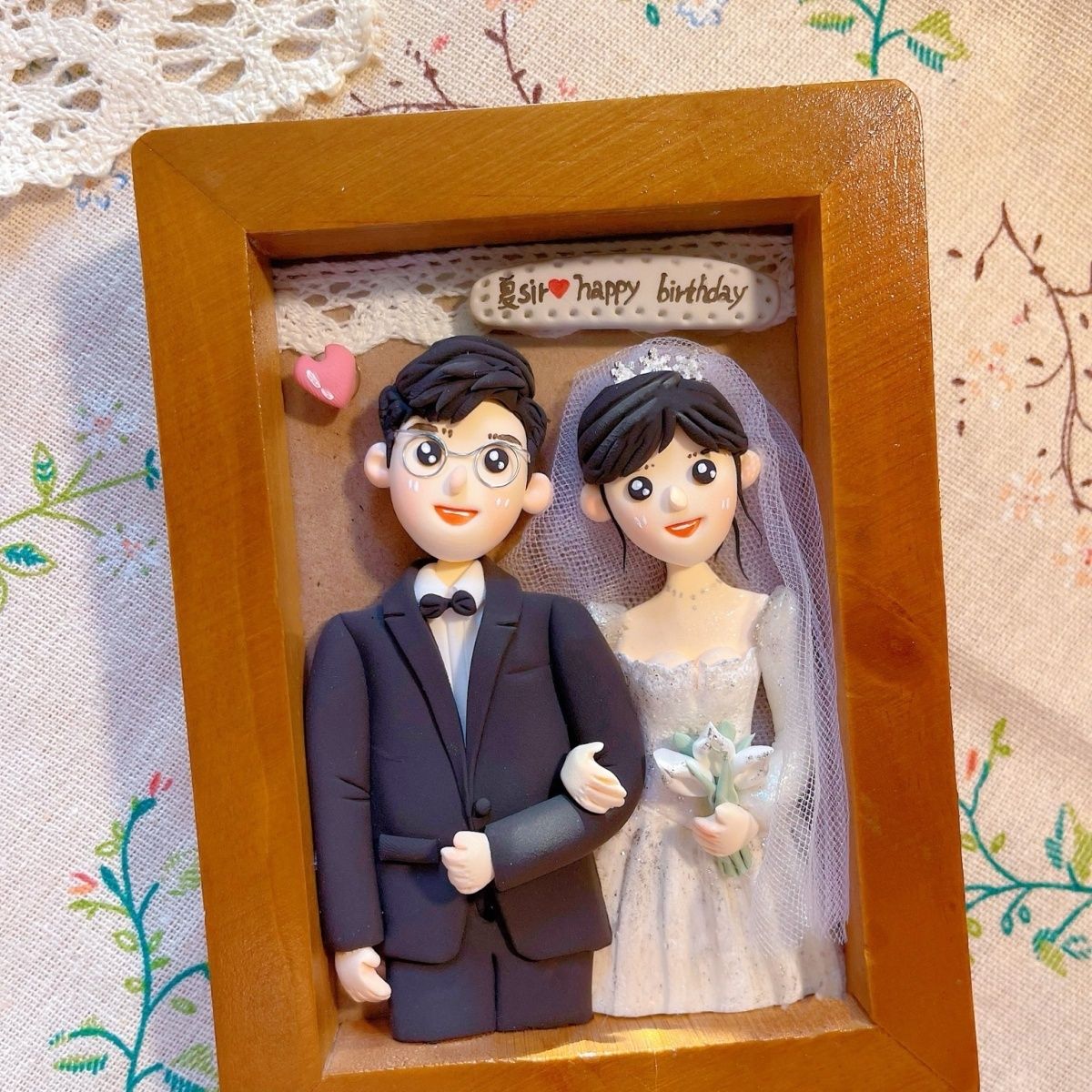 Custom Clay Cartoon Figurine Photo Frames Wedding Anniversary