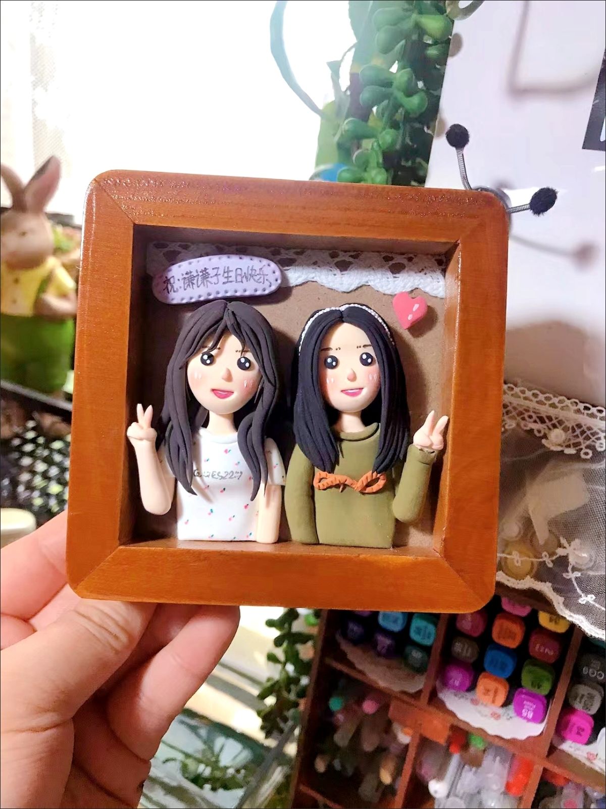 Custom Clay Cartoon Figurine Photo Frames Bestie Sibling