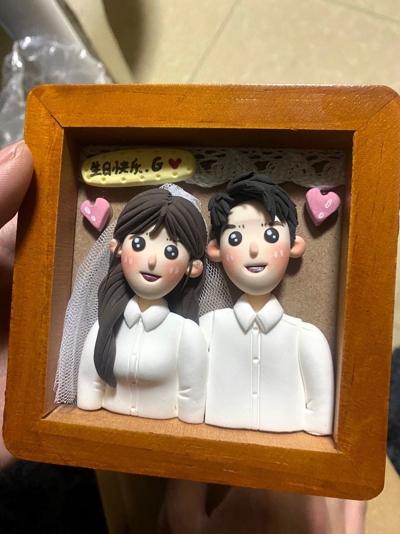 Custom Clay Cartoon Figurine Photo Frames Wedding Anniversary
