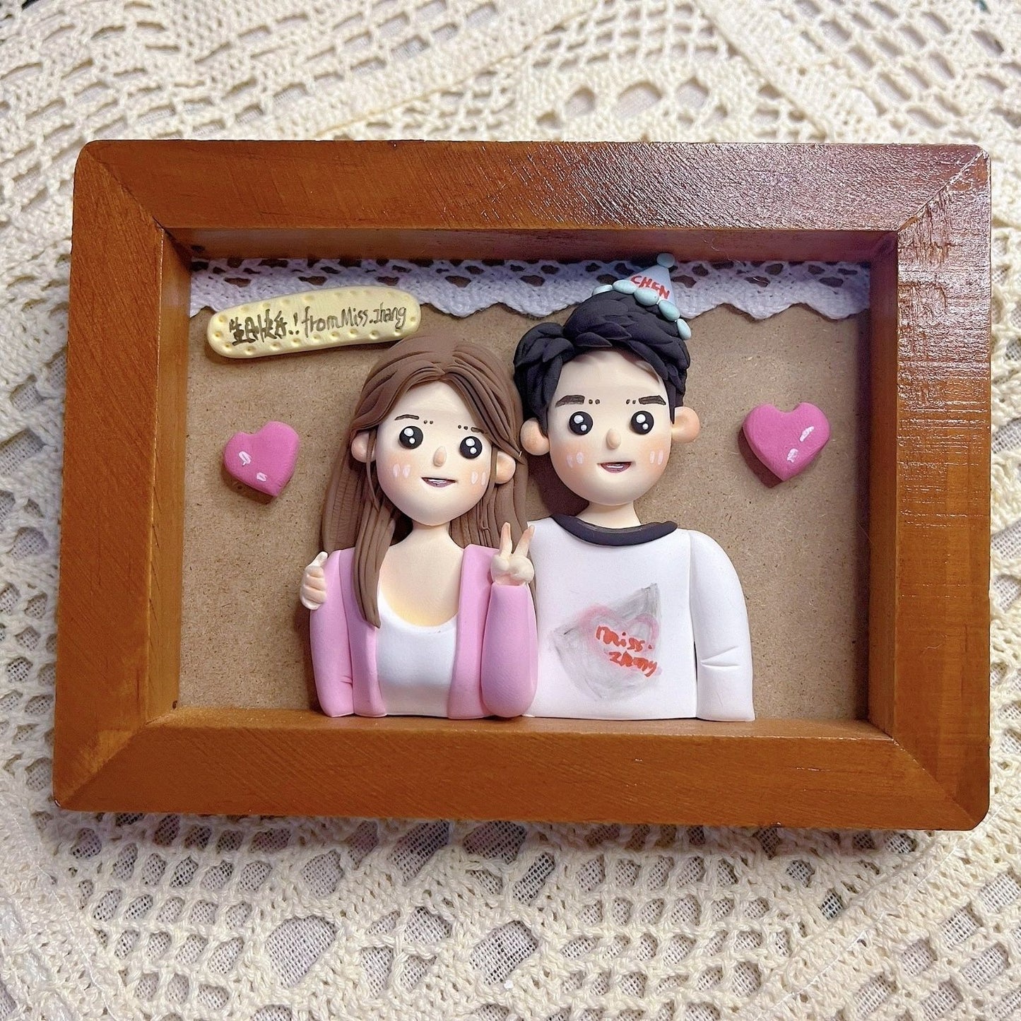 Custom Clay Cartoon Figurine Photo Frames Wedding Anniversary